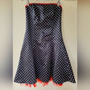 Jessica McClintock Gunne Sax Black Strapless Polkadot Mini Dress Junior Size 9
